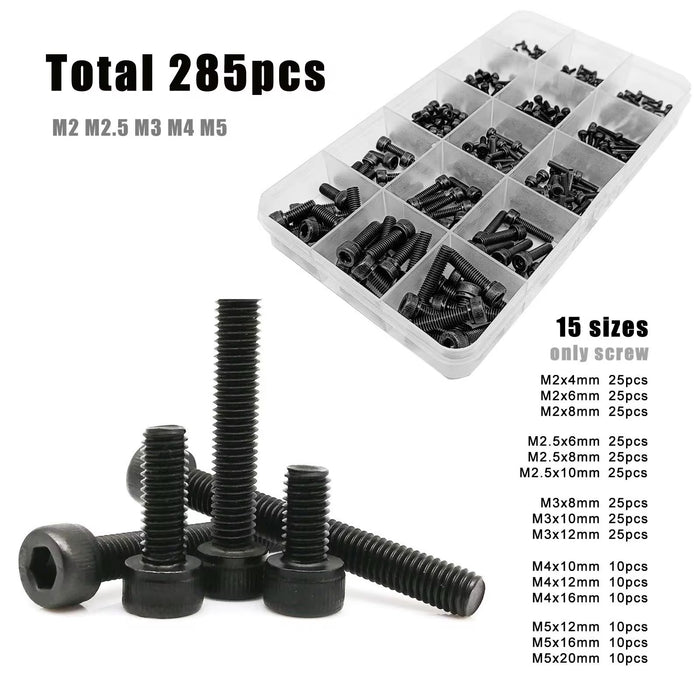 Sett af M2, M2.5, M3, M4 og M5 boltum - 285 stk. frá 3D VERK