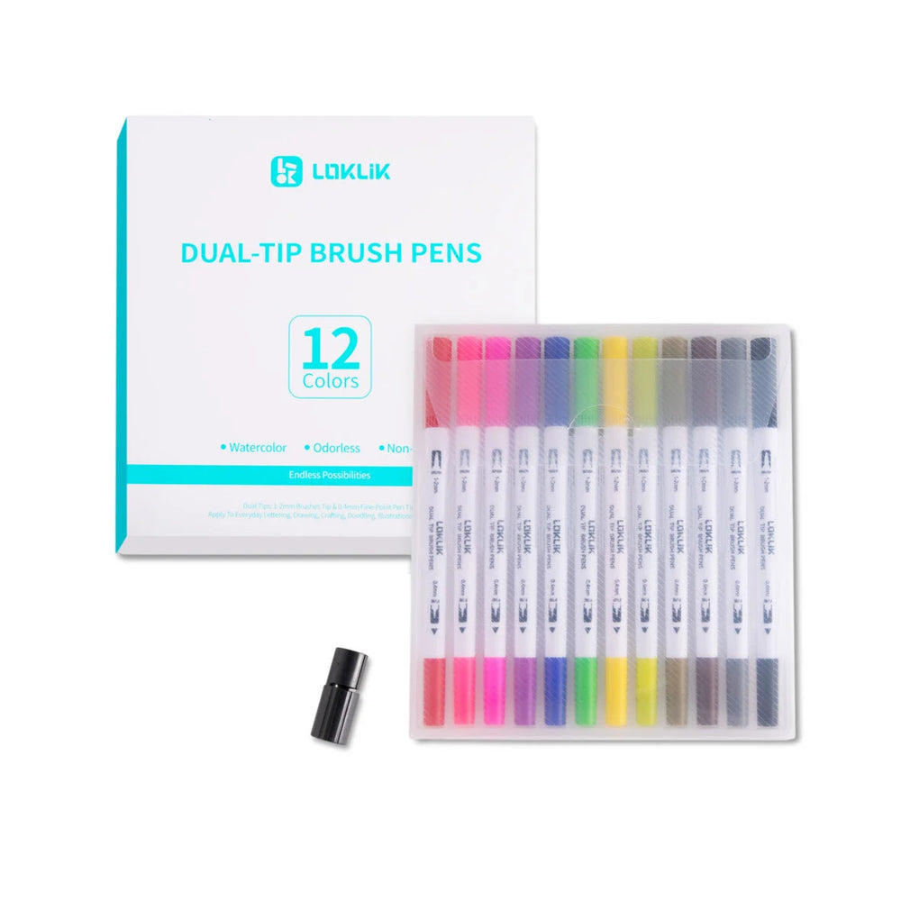 LOKLiK Dual Tip Brush Pens - 12 litir